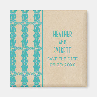 Aqua Art Deco Border Save the Date Magnet