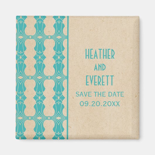 Aqua Art Deco Border Save the Date Magnet (Voorkant)