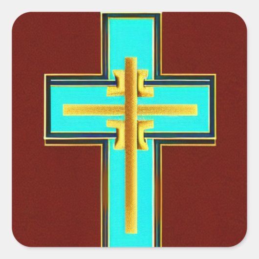 Aqua Asian Style Cross-Sticker Vierkante Sticker (Voorkant)