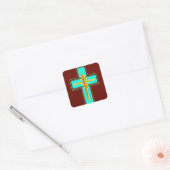 Aqua Asian Style Cross-Sticker Vierkante Sticker (Envelop)