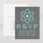 Aqua Atomic Chalkboard RSVP Briefkaart (Voorkant / Achterkant)