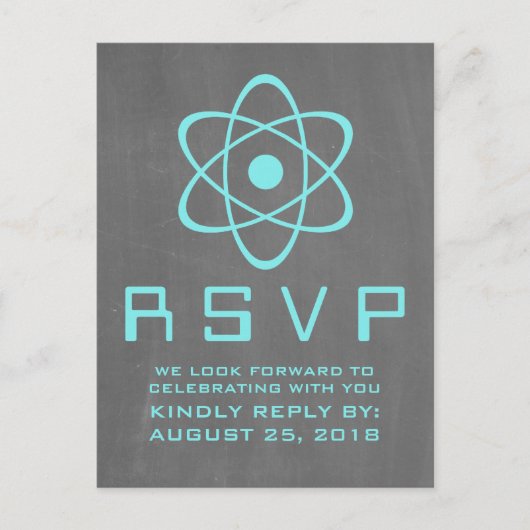 Aqua Atomic Chalkboard RSVP Briefkaart (Voorkant)