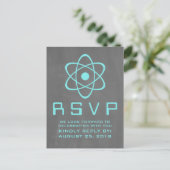 Aqua Atomic Chalkboard RSVP Briefkaart (Staand voorkant)
