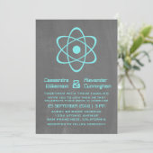 Aqua Atomic Chalkboard Wedding Invite Kaart (Staand voorkant)