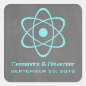Aqua Atomic Chalkboard Wedding Stickers (Voorkant)