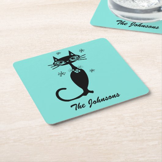Aqua Atomic Retro Kat Drink Coasters Kartonnen Onderzetters (Schuin)