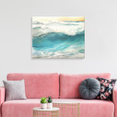 Aqua Awakening Encaustic Painting, een digitale oc Canvas Afdruk (Insitu (Woonkamer))
