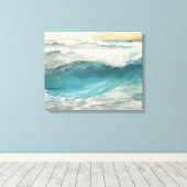 Aqua Awakening Encaustic Painting, een digitale oc Canvas Afdruk (Insitu (Houten vloer))