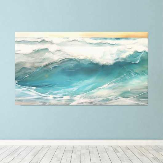 Aqua Awakening Encaustic Painting, een digitale oc Canvas Afdruk (Insitu (Houten vloer))