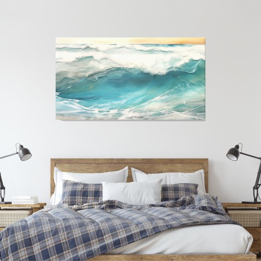 Aqua Awakening Encaustic Painting, een digitale oc Canvas Afdruk (Insitu (Slaapkamer))
