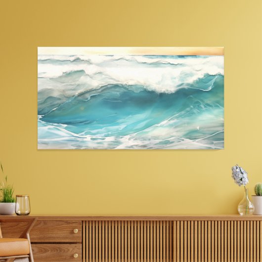Aqua Awakening Encaustic Painting, een digitale oc Canvas Afdruk (Insitu (Woonkamer))