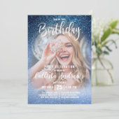 Aqua Baby Blue Triple Glitter Ombre Foto Verjaarda Kaart (Staand voorkant)