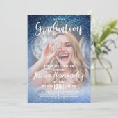 Aqua Baby Blue Triple Glitter Photo Afstuderen Kaart (Staand voorkant)