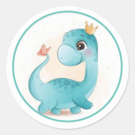 Aqua Baby Dinosaur Ronde Sticker