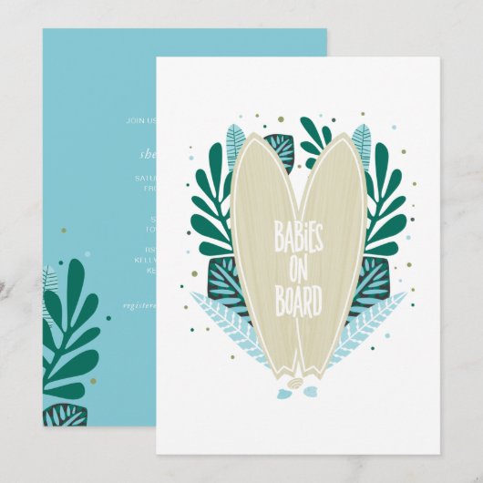 Aqua Baby On Board Twins Baby shower Uitnodiging (Voorkant / Achterkant)