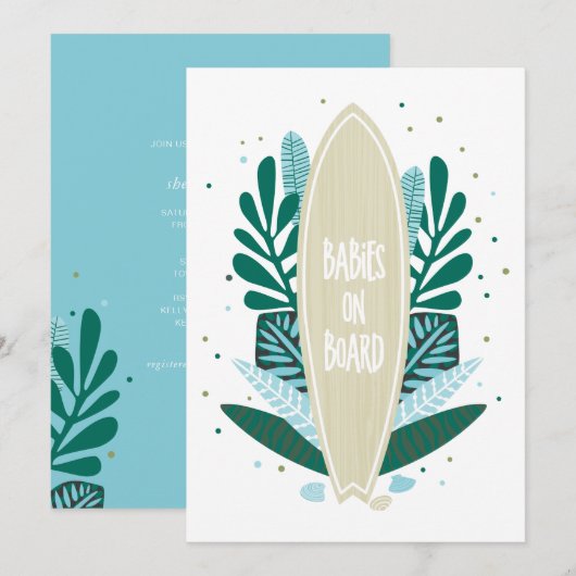 Aqua Baby On Board Twins Baby shower Uitnodiging (Voorkant / Achterkant)