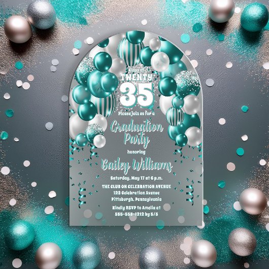Aqua Balloons Class Year Graduation Party Acryl Uitnodigingen