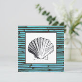 Aqua Bamboo Zee Shell Wedding Invitation Kaart (Staand voorkant)