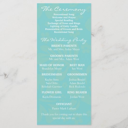 Aqua Beach Bloemen Trouwprogramma Programmakaart (Achterkant)