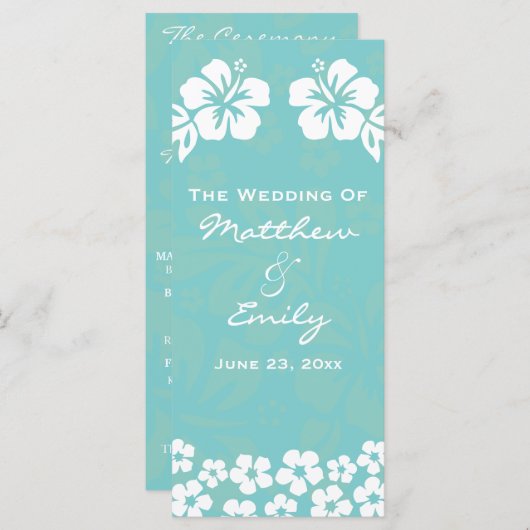 Aqua Beach Bloemen Trouwprogramma Programmakaart (Voorkant / Achterkant)