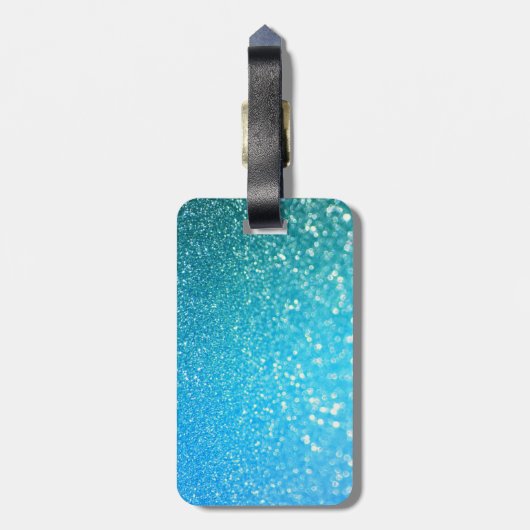 Aqua Beach Blue Summer Glitter Bagagelabel (Achterkant verticaal)