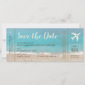 Aqua Beach Boarding Pass Ticket Save the Date Kaar Aankondiging (Voorkant)