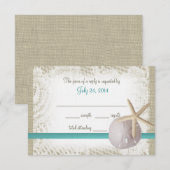 Aqua Beach Burlap and Lace Beantwoorden RSVP Kaartje (Voorkant / Achterkant)