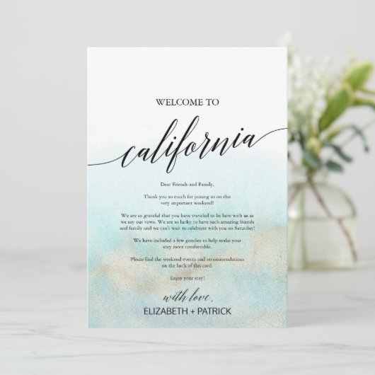 Aqua Beach California Welkomstbrief en reisroute (Staand voorkant)