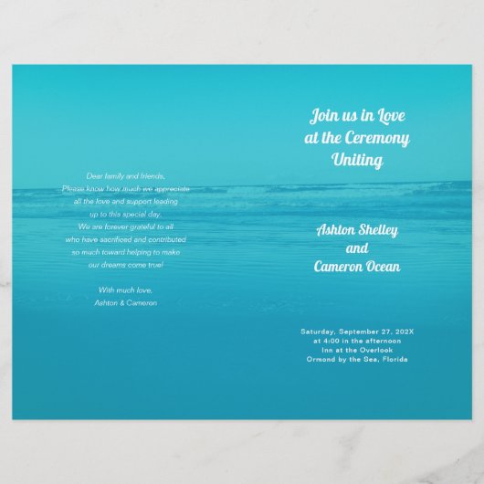 Aqua Beach Ceremony Folded Wedding Program (Voorkant)