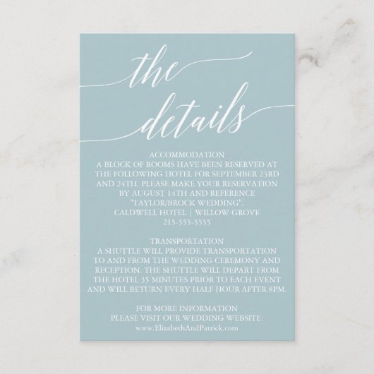 Aqua Beach Coördinaat Bruiloft Details Informatiekaartje (Voorkant)