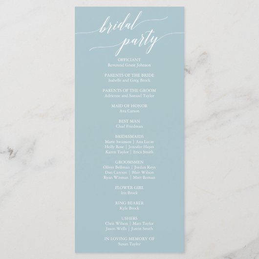 Aqua Beach Coördinaat Trouwprogramma Programmakaart (Achterkant)