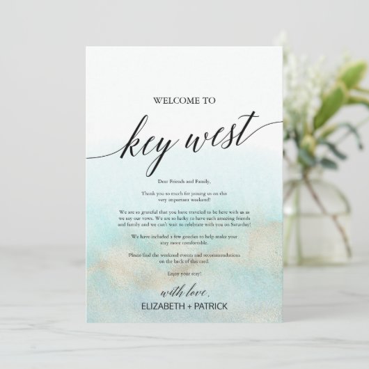 Aqua Beach Key West Welkomstbrief & Reisoverzicht (Staand voorkant)