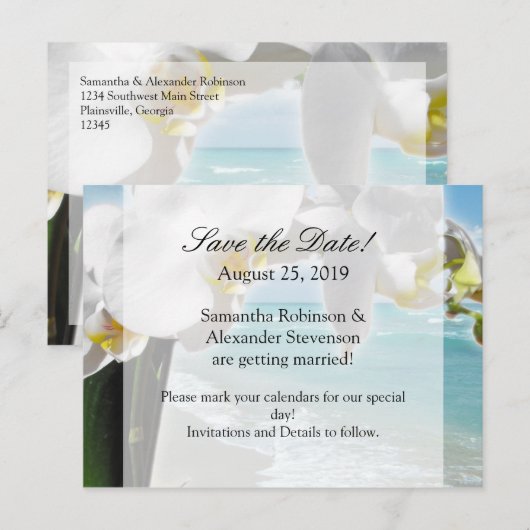 Aqua Beach Orchid Save the Date Briefkaart (Voorkant / Achterkant)