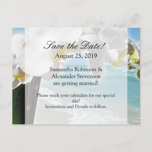 Aqua Beach Orchid Save the Date Briefkaart (Voorkant)