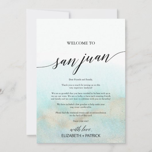 Aqua Beach San Juan Welcome Letter & Itinerary (Voorkant)