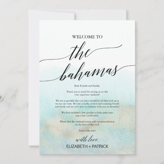 Aqua Beach The Bahamas Welcome Letter & Itinerary (Voorkant)