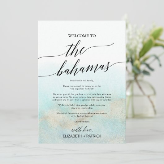 Aqua Beach The Bahamas Welcome Letter & Itinerary (Staand voorkant)