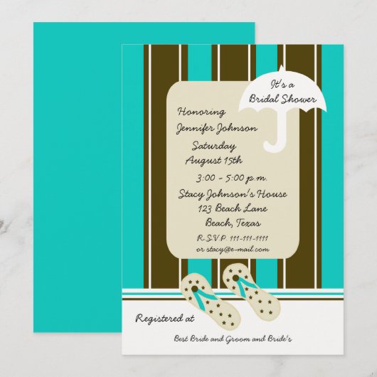 Aqua Beach Thema bruids douche uitnodiging (Voorkant / Achterkant)