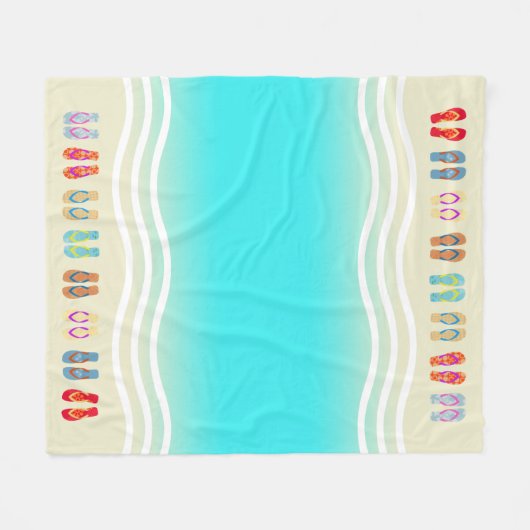 Aqua Beach Waves Zomersandalen Fleece Deken (Voorkant (Horizontaal))