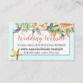 Aqua Beach Wedding Floral Seashells Pearl Website Informatiekaartje (Voorkant)