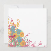 Aqua Beeswax Raspberry Wild Flower Bird Wedding Kaart (Achterkant)