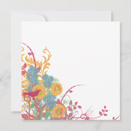 Aqua Beeswax Raspberry Wild Flower Bird Wedding Kaart (Achterkant)