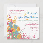 Aqua Beeswax Raspberry Wild Flower Bird Wedding Kaart (Voorkant)