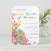 Aqua Beeswax Raspberry Wild Flower Bird Wedding Kaart (Staand voorkant)