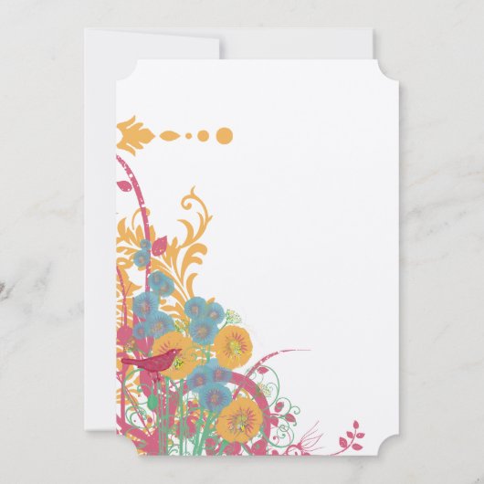 Aqua Beeswax Raspberry Wild Flower Bird Wedding Kaart (Achterkant)