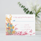 Aqua Beeswax Raspberry Wild Flower Bird Wedding Kaart (Staand voorkant)