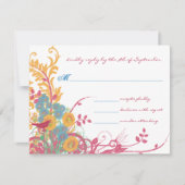 Aqua Beeswax Raspberry Wild Flower Bird Wedding Kaart (Voorkant)