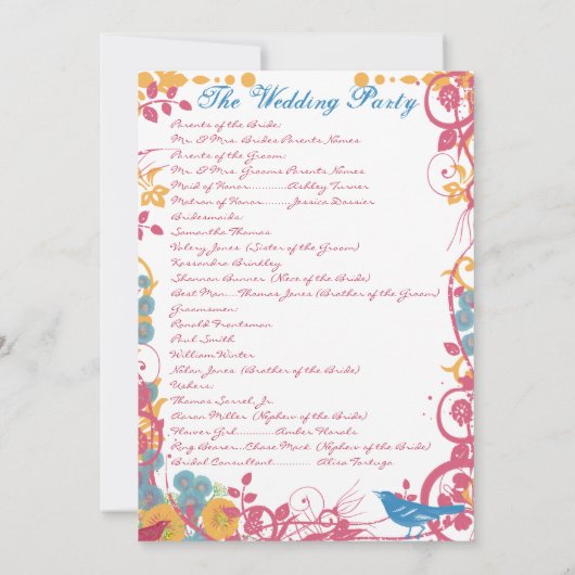 Aqua Beeswax Raspberry Wild Flower Bird Wedding Kaart (Achterkant)