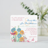 Aqua Beeswax Raspberry Wild Flower Bird Wedding Kaart (Staand voorkant)