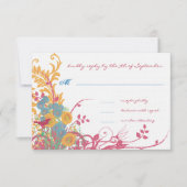 Aqua Beeswax Raspberry Wild Flower Bird Wedding RSVP Kaartje (Voorkant)